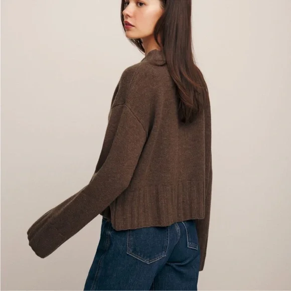 Reformation Mer 100% Merino Wool Knit Sweater in Cocoa Brown - Picture 3 of 12